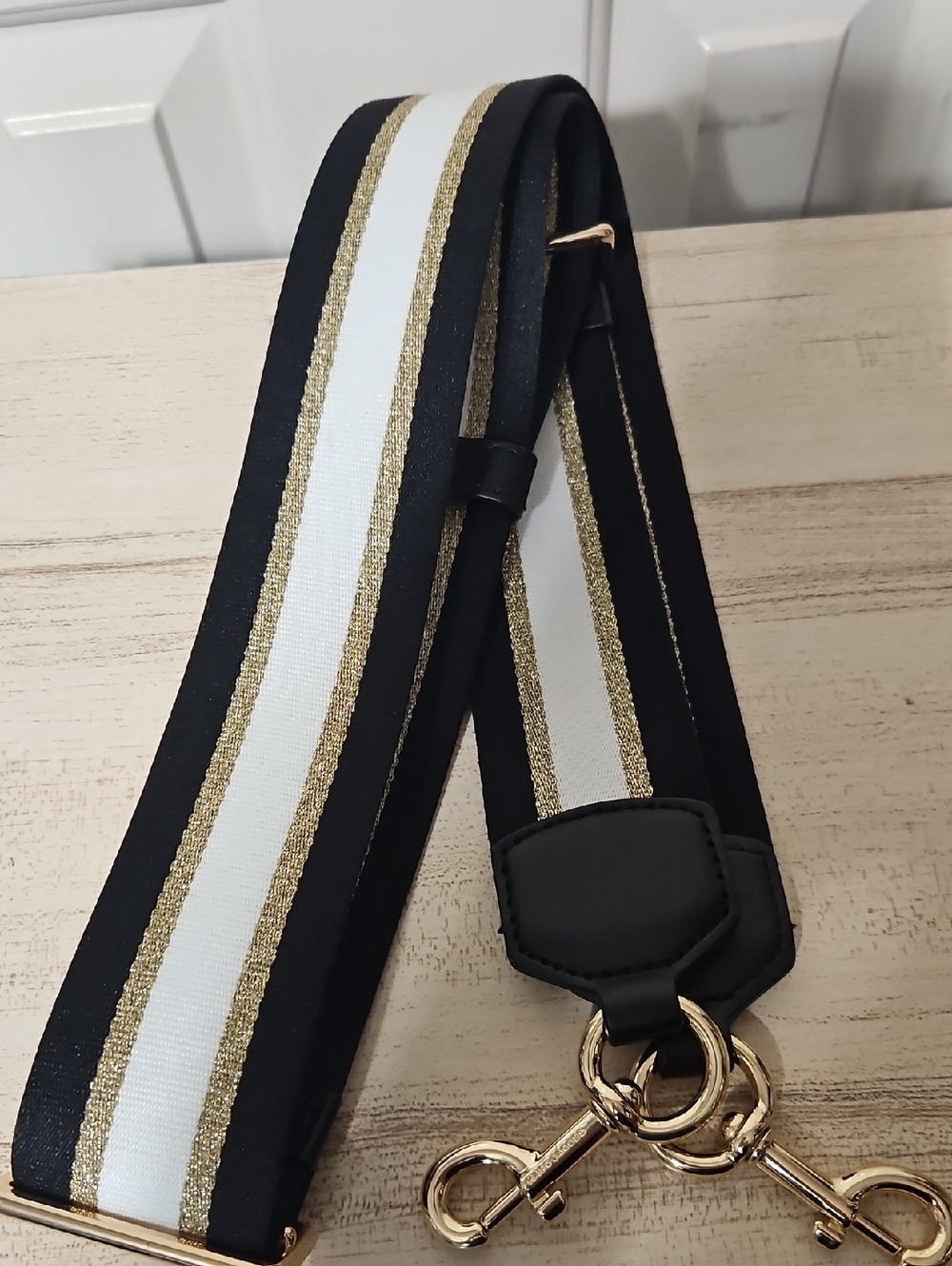 Marc Jacobs NWOT Black White and Gold Striped Guitar Bag Strap